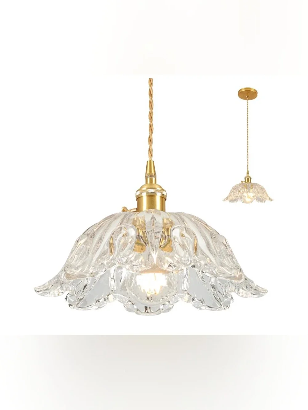 Glass Petal Pendant Light in Clear and Gold - NIB